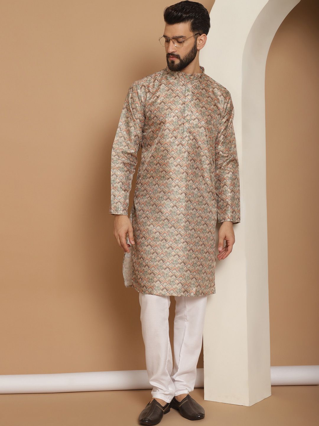 Anouk Men Motif Etnik Beige Bercetak Kurta
