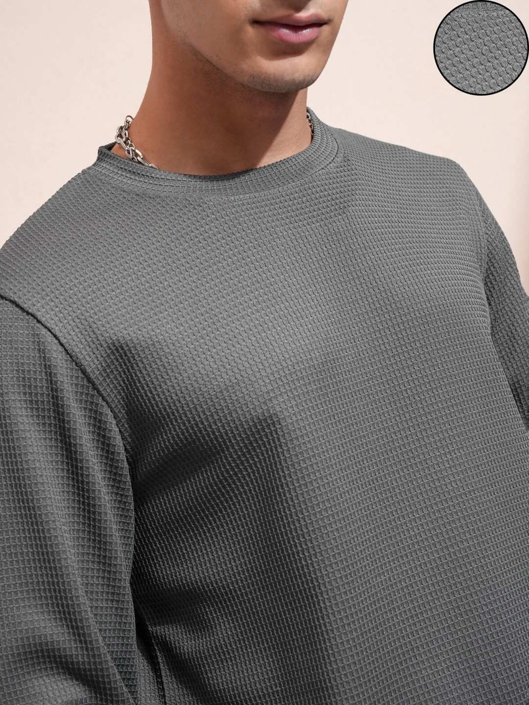 HIGHLANDER Men Self Design Round Neck Relaxed Fit T-shirt