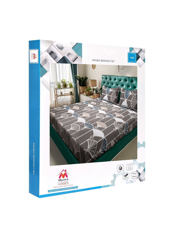 Myntra Elegant Homes Jaipuri Print Coklat Abstrak Kapas 300 TC Cadar Katil Halus King dengan 2 Sarung Bantal-250 x 225 sm