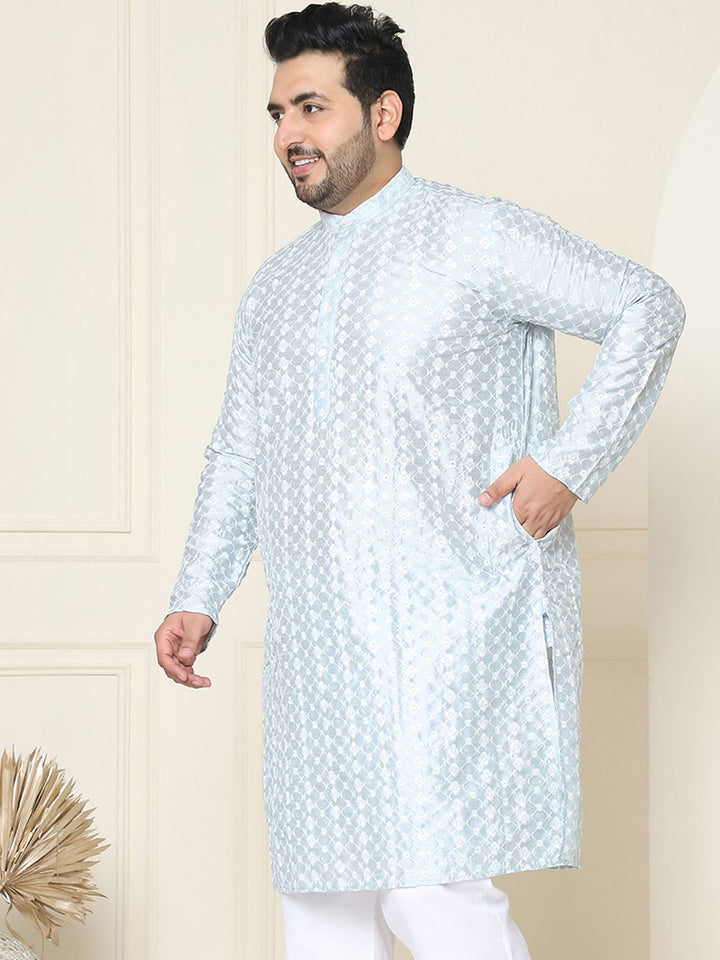 SOJANYA PLUS Size Floral Embroidered Band Collar Straight Kurta