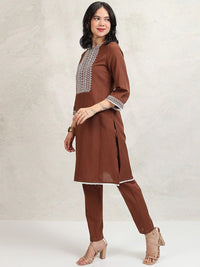 Vishudh Women Embroidered Regular Kurta with Trousers
