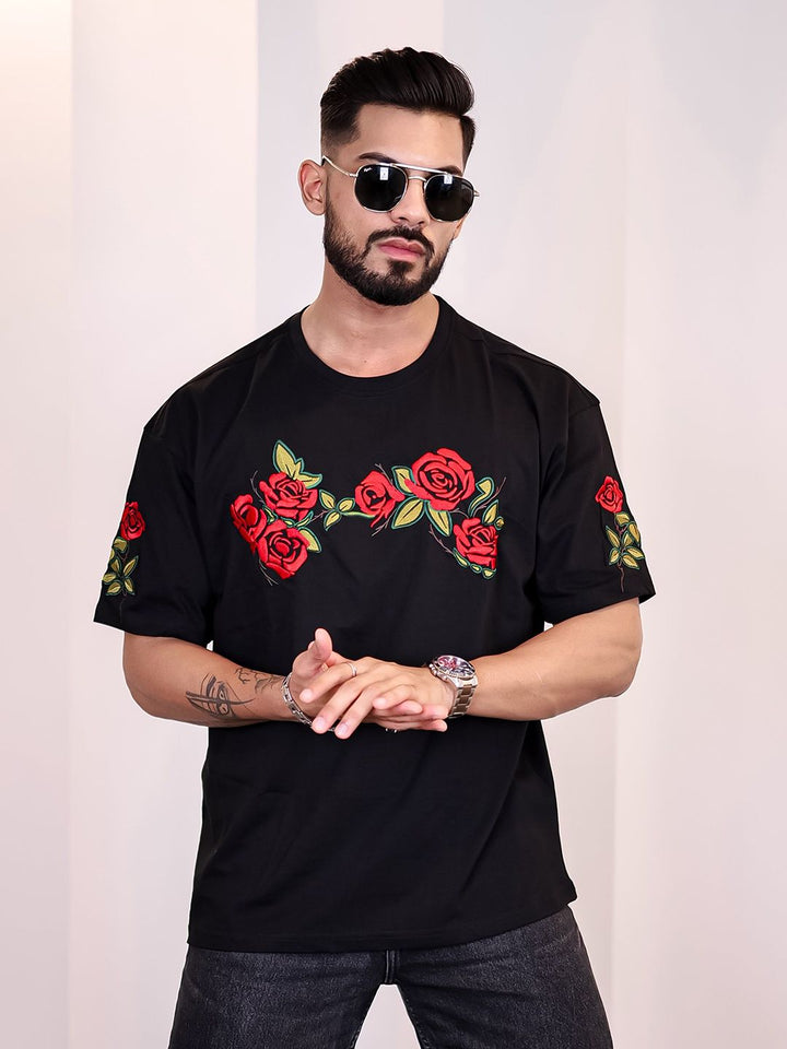 Eszett Lelaki Floral Printed Leher Bulat Kapas Bersaiz Besar T-shirt