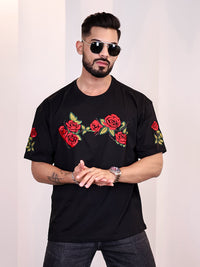 Eszett Lelaki Floral Printed Leher Bulat Kapas Bersaiz Besar T-shirt