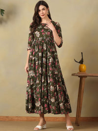 Mamicha Floral Print A-Line Maxi Dress