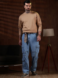 Eszett Lelaki Cotton Solid Leher Bulat Sweatshirt