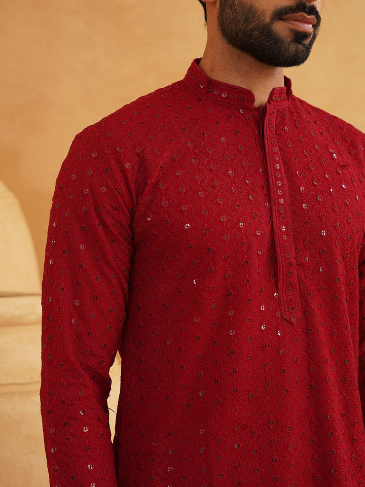 SOJANYA Kurta Kapas Tulen Kolar Mandarin Bersulam Chevron Dengan Churidar