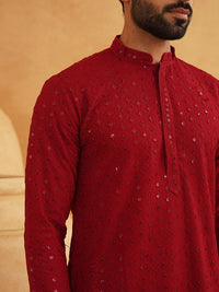 SOJANYA Kurta Kapas Tulen Kolar Mandarin Bersulam Chevron Dengan Churidar