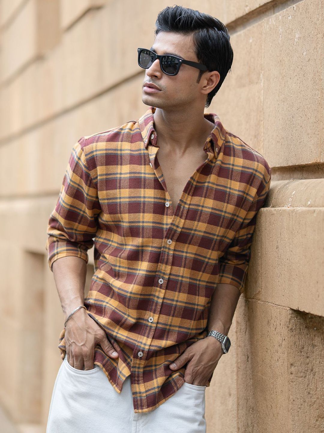 Powerlook Tartan Checked Long Sleeves Pure Cotton Shirt