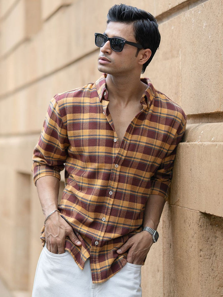 Powerlook Tartan Checked Long Sleeves Pure Cotton Shirt