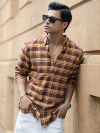 Powerlook Tartan Checked Long Sleeves Pure Cotton Shirt