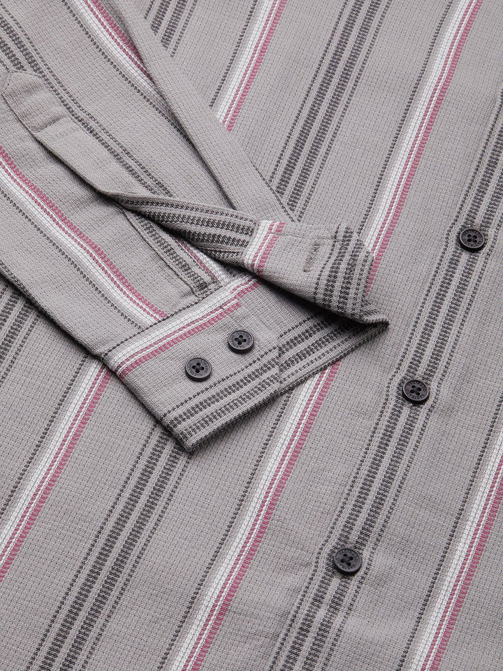 VASTRADO Men Classic Slim Fit Vertical Striped Spread Collar Cotton Casual Shirt