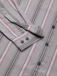 VASTRADO Men Classic Slim Fit Vertical Striped Spread Collar Cotton Casual Shirt
