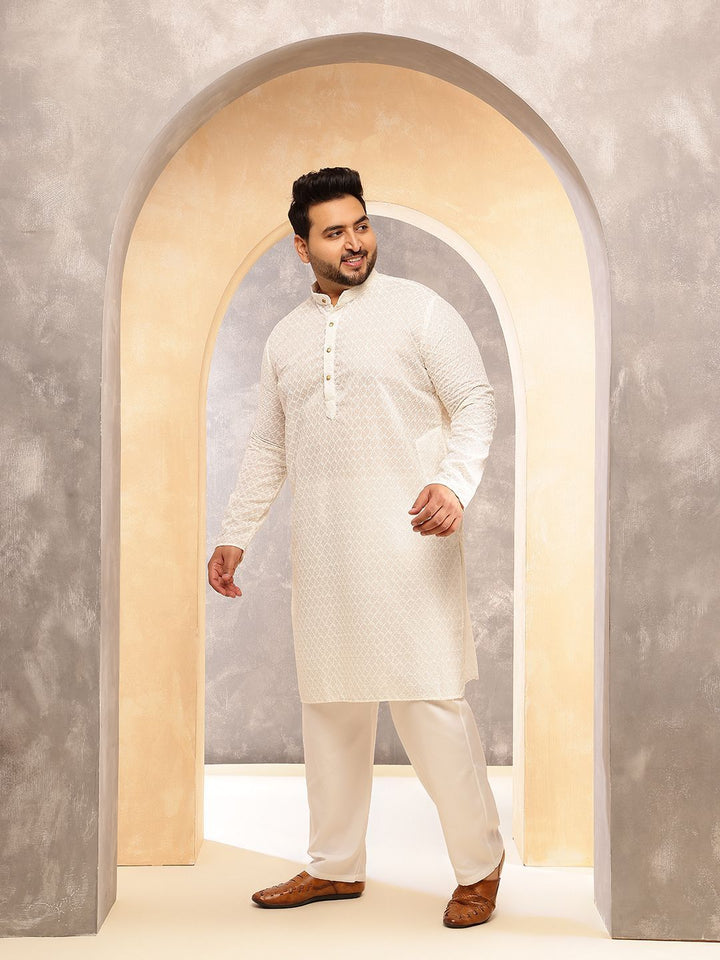 SOJANYA PLUS Woven Design Mandarin Collar Cotton Straight Kurta