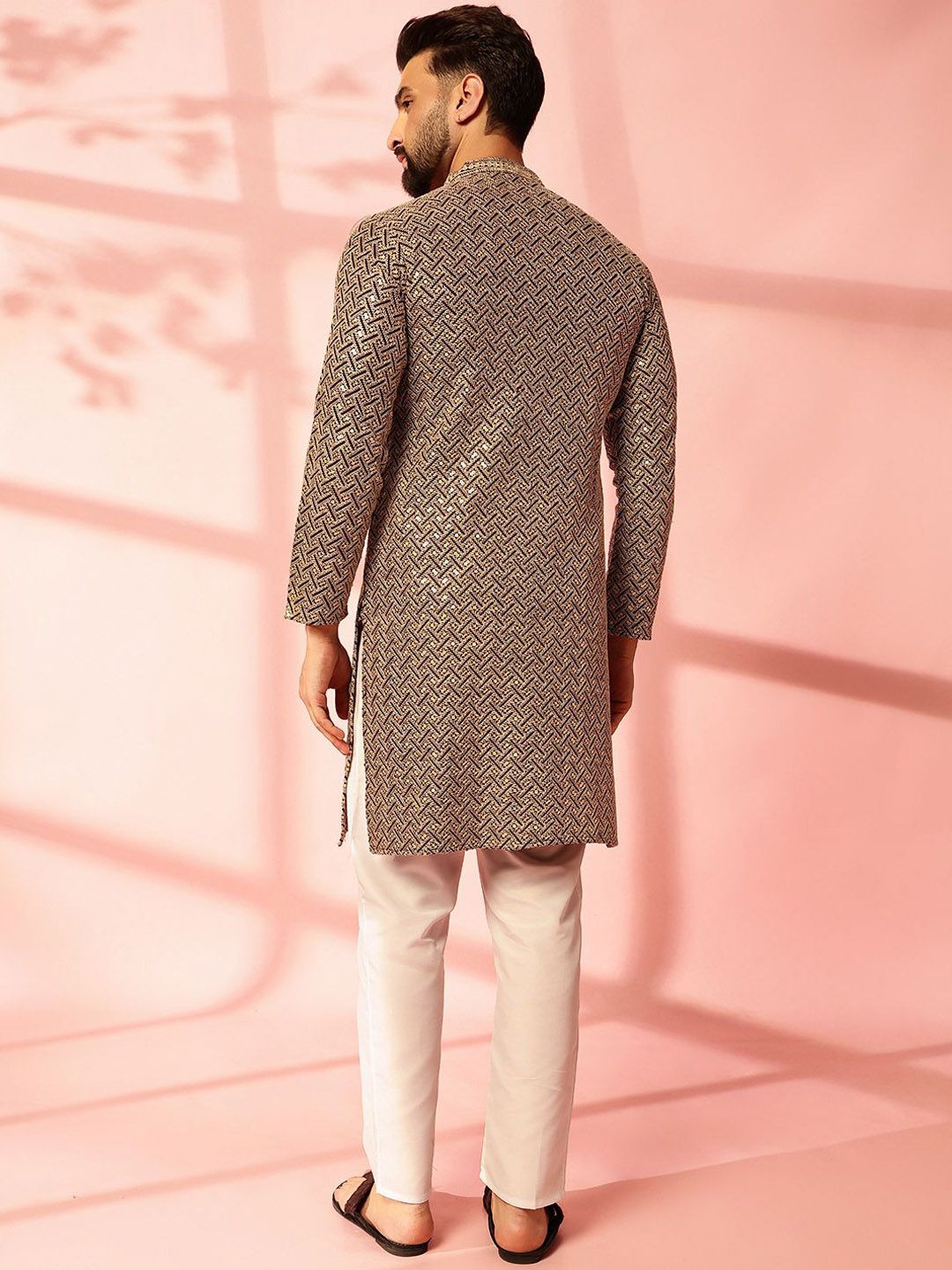 Anouk Geometric Embellished Sequinned Cotton Straight Kurta