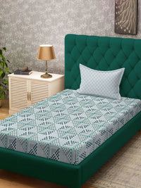 Myntra Elegant Homes Green & Grey Geometric 400 TC Single Bedsheet with 1 Pillow Covers