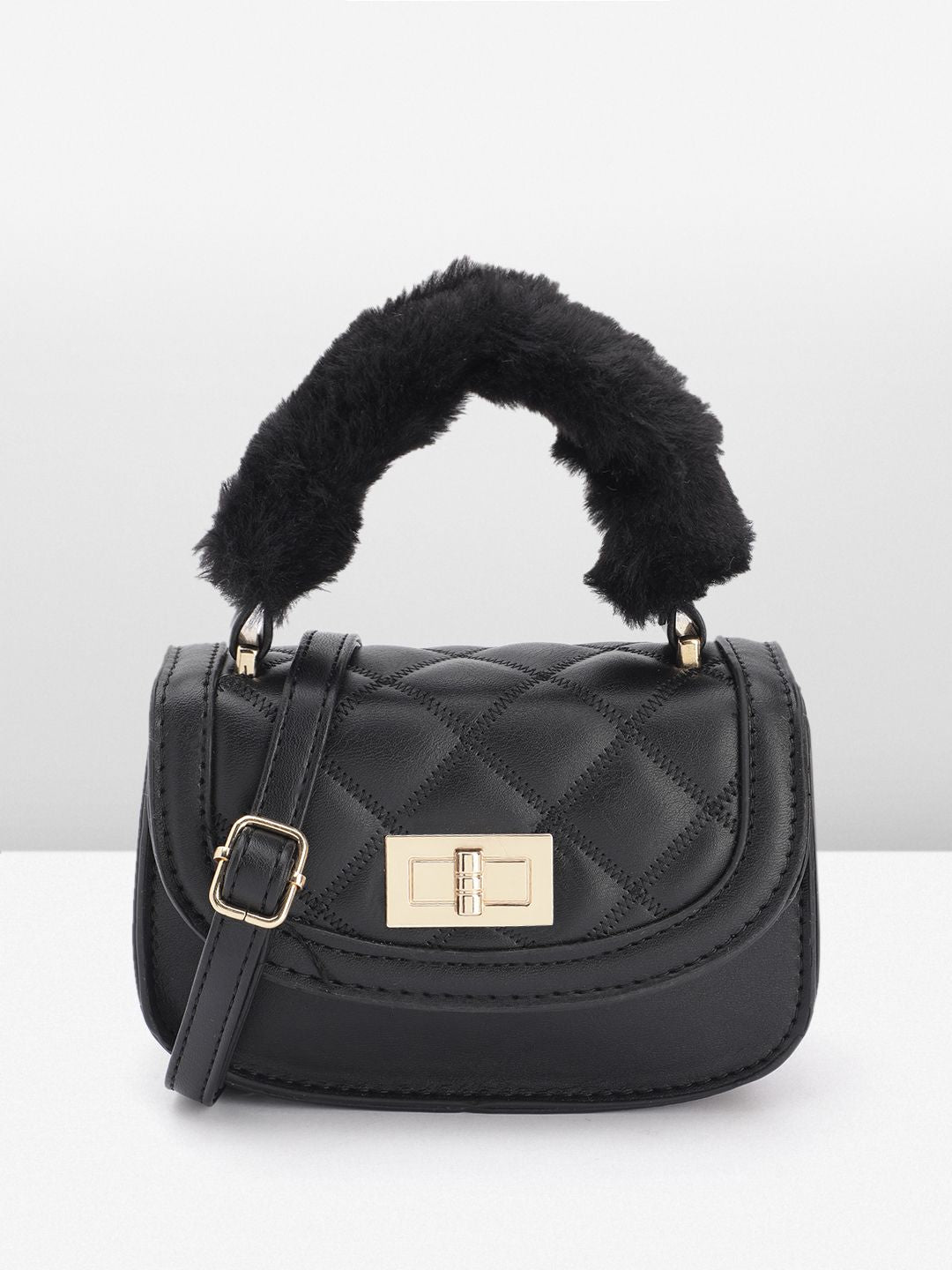 DressBerry Structured Brand Logo Embossed Quilted Satchel