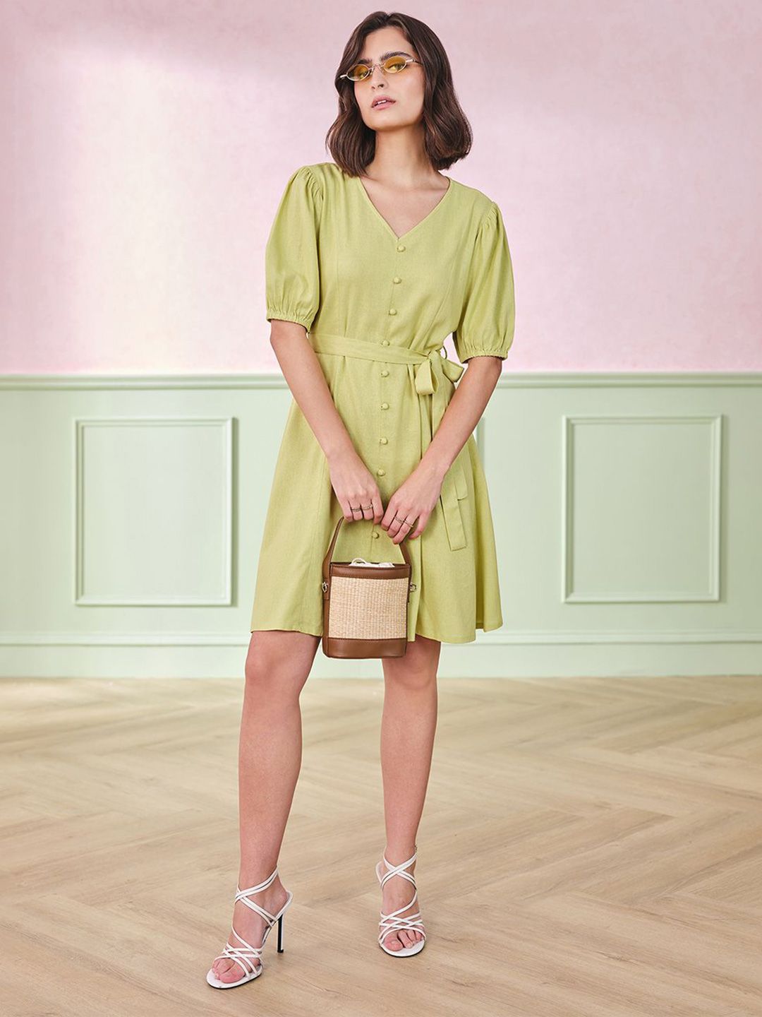 AND Women Puff Sleeve A-Line Dress