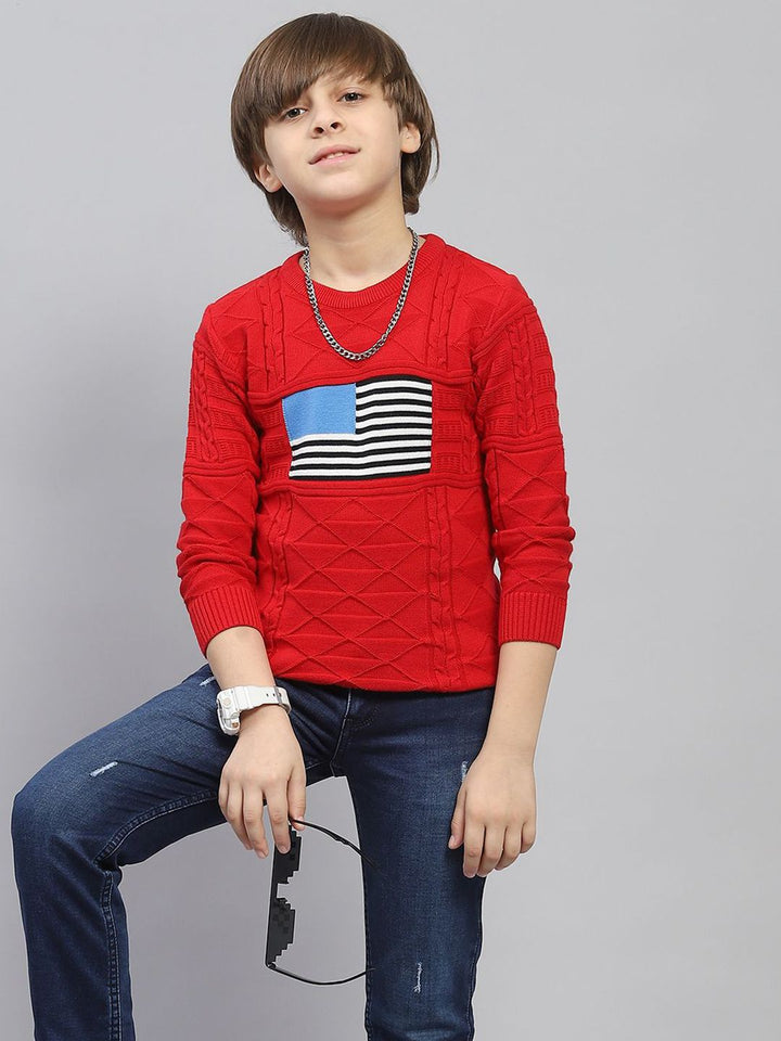 Monte Carlo Boys Cable Knit Self Design Cotton Winter Pullover