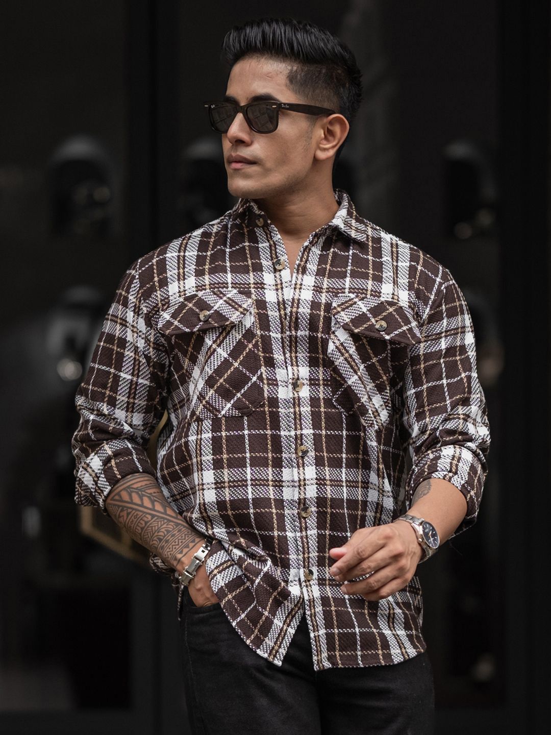 Powerlook Men Spread Collar Tartan Checked Casual Shirt