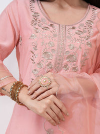 Vishudh Women Embroidered Roman Kurta With Bottom & Nylon Organza Dupatta