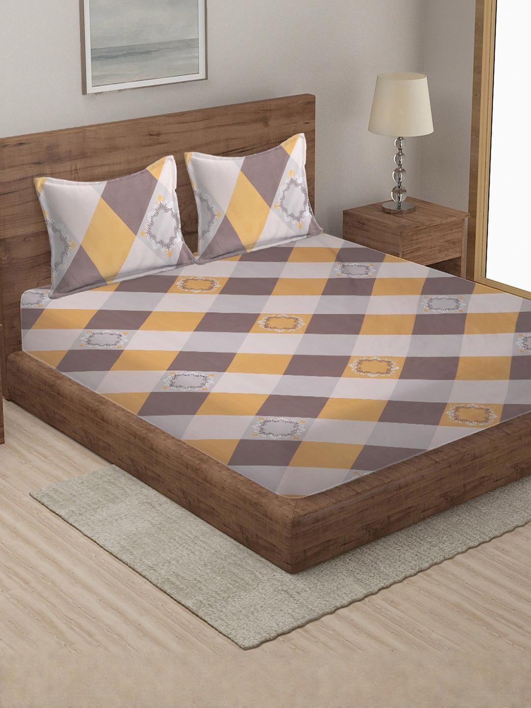 Myntra Elegant Homes Multicolor Printed Flat 300 TC King Bedsheet With 2 Pillow Covers