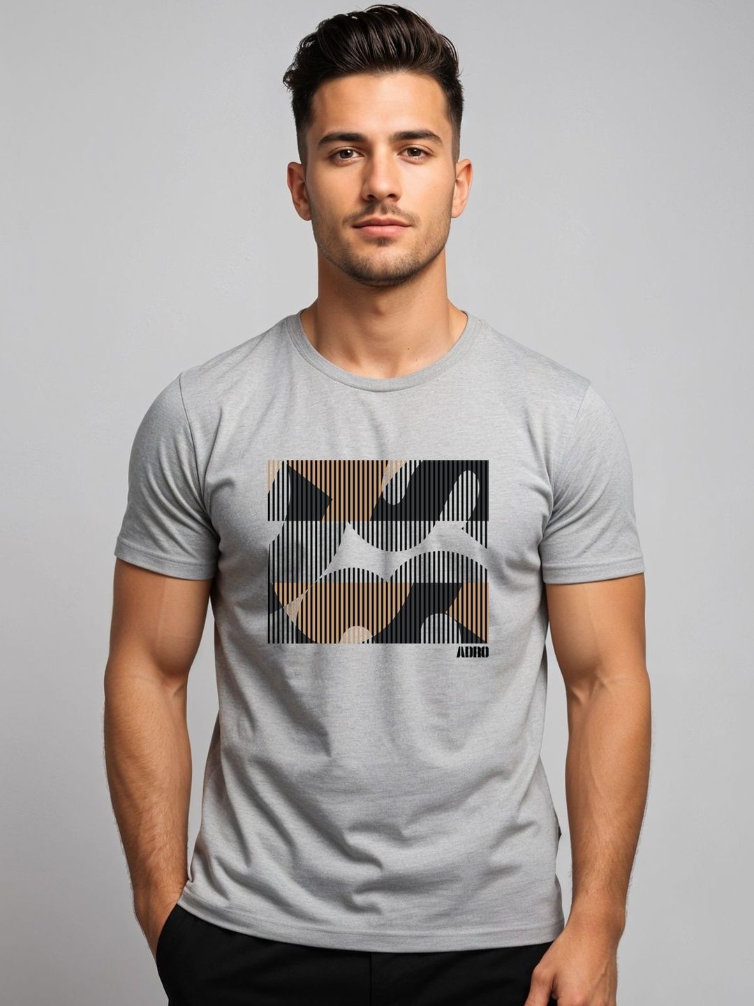 ADRO Abstrak Bercetak Lengan Pendek Baju-T Kapas Regular Fit