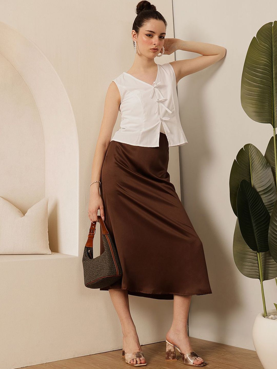 Jalan 9 A-line Midi Satin Skirt