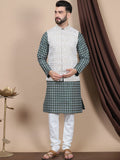 Anouk Floral Printed Regular Straight Kurta With Churidar & Nehru Jacket