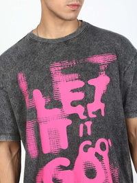 Bene Kleed Men Typography Printed Acid Wash Cotton Oversized T-shirt