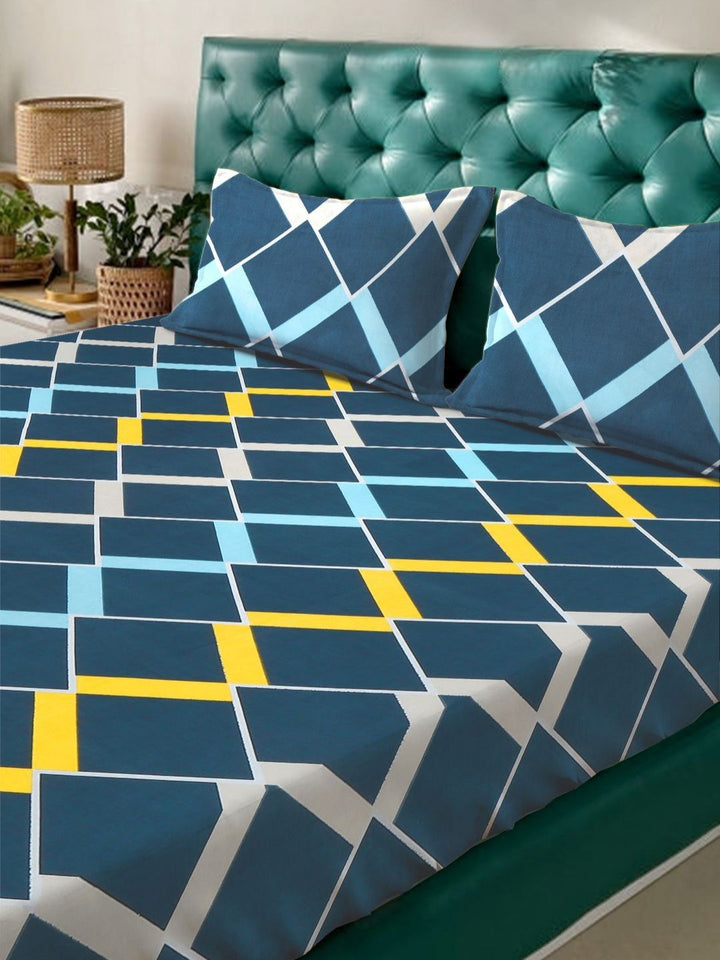 KLOTTHE Blue Geometric 300 TC Dilengkapi Cadar Katil Double Dengan Sarung Bantal - 2.50 x 2.25 m