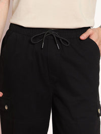 Urbano Fashion Men Black Loose Baggy Fit Cargo Jogger Chino with 6 Pockets Stretchable