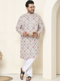 SOJANYA PLUS Ethnic Motifs Printed Cotton Linen Straight Kurta with Pyjamas