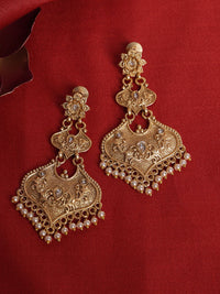 PANASH Gold Plated Kundan Contemporary Drop Earrings