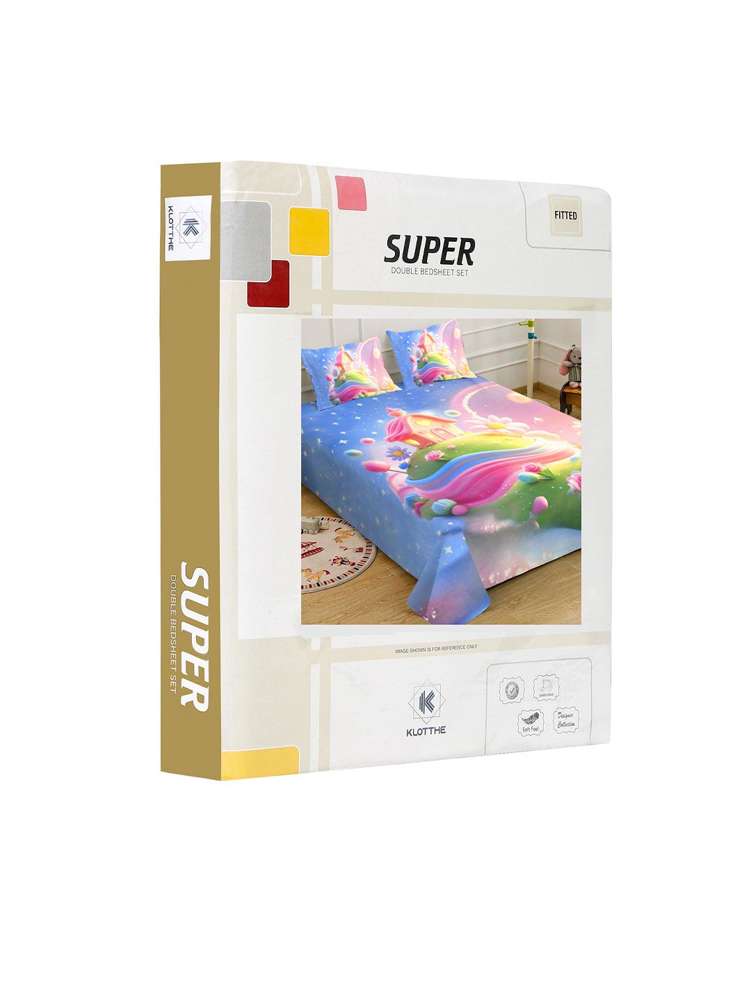 KLOTTHE Blue Cartoon Characters  Printed 400 TC King Superfine Bedsheets