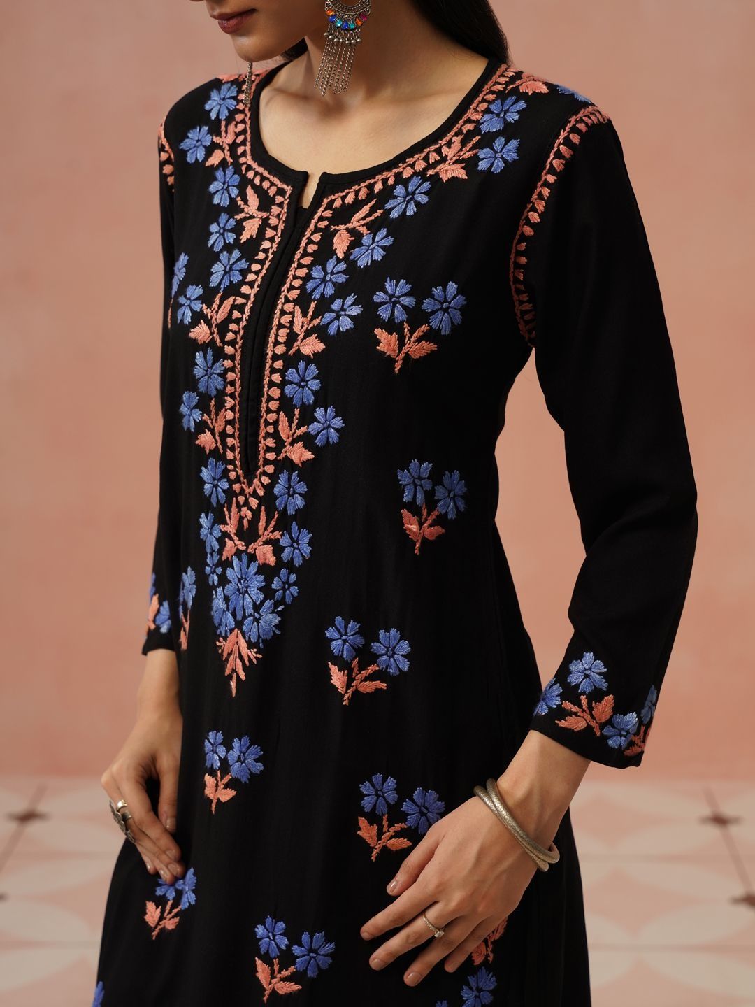 House of Chikankari Women Floral Embroidered Thread Work Indie Florals Kurta