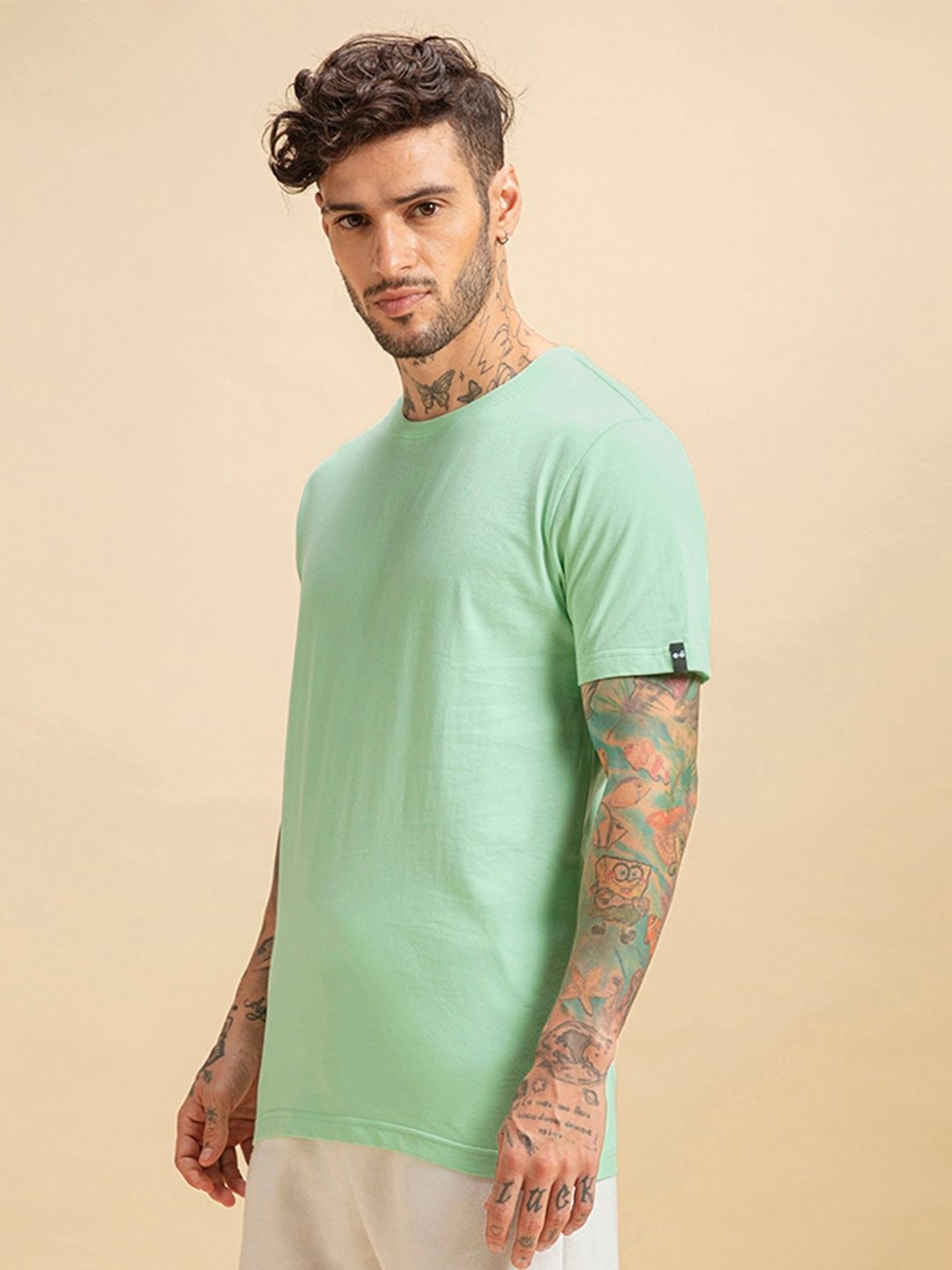 Bewakoof Men Sea Green Solid T-shirt