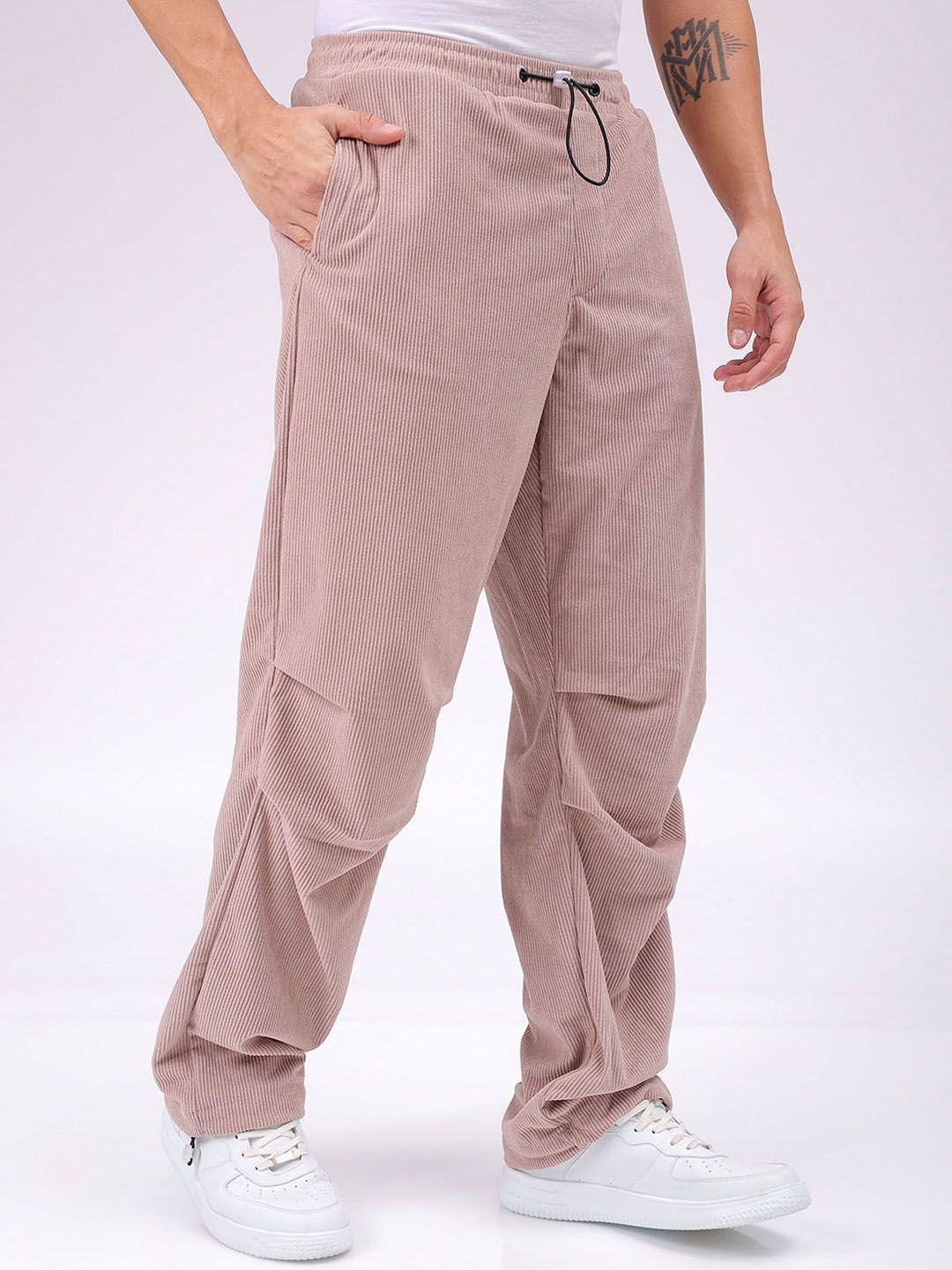 The Indian Garage Co Men Textured Tapered Fit Joggers Casual Trousers