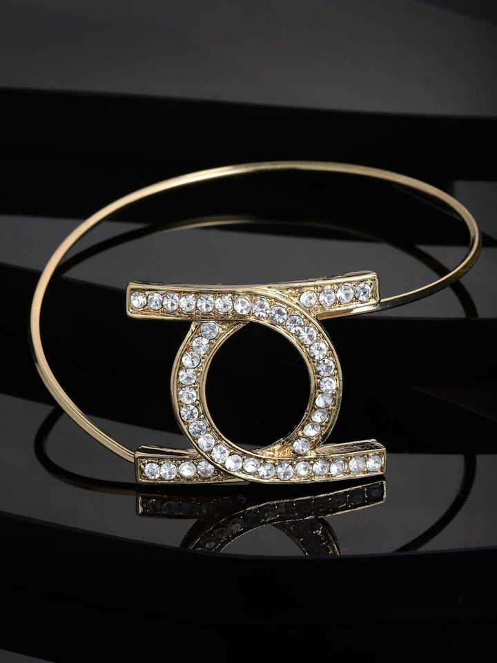DressBerry Women Brass Cubic Zirconia Gold-Plated Kada Bracelet