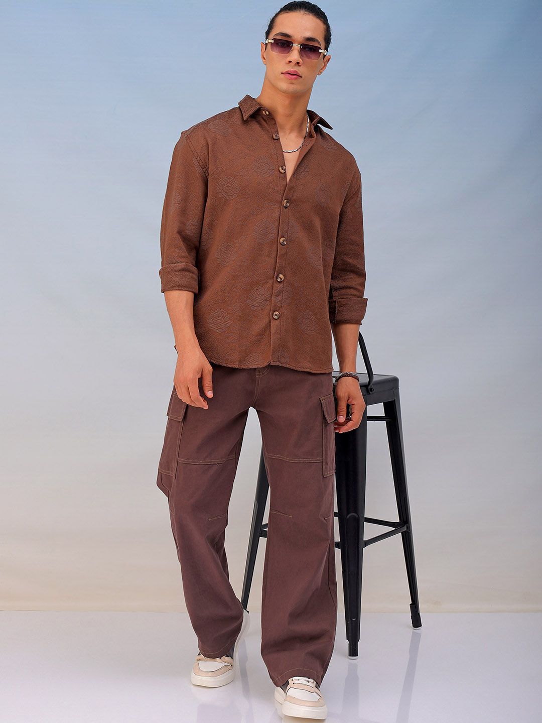The Indian Garage Co Men Relaxed Fit Dobby Textured Resortwear Shirt