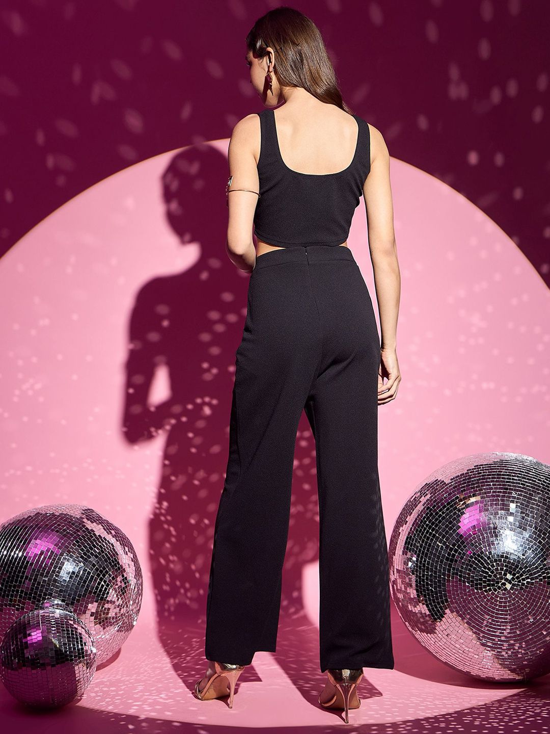Berrylush Black Square Neck Crop Top & Trousers