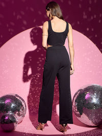 Berrylush Black Square Neck Crop Top & Trousers