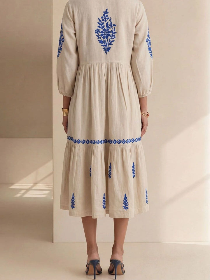 Pakaian Midi A-Line Bersulam Bunga Rumah Chikankari