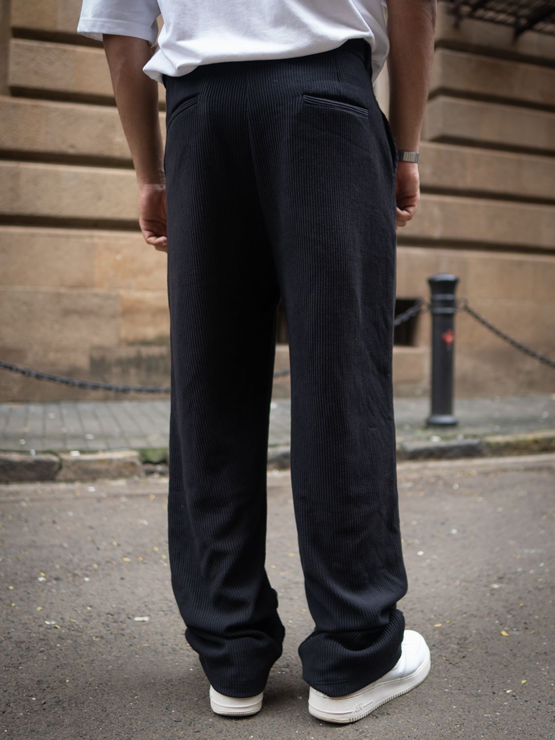 Powerlook Men Baggy Fit Corduroy Pleated Trousers