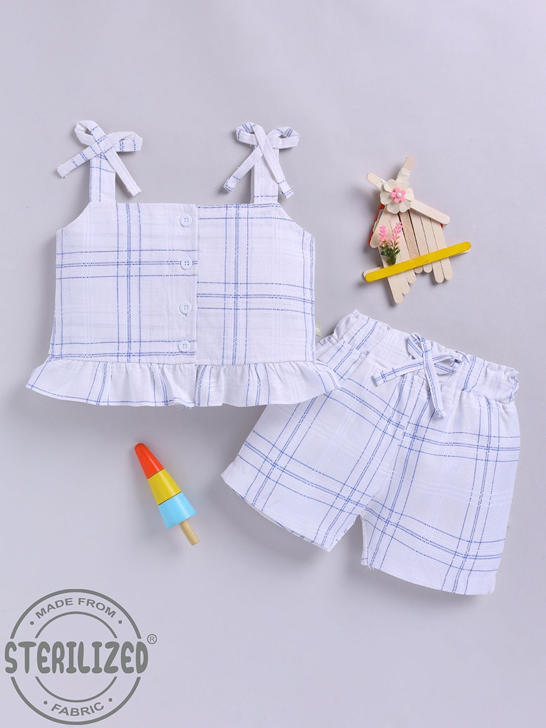 Moms Love Infant Girls Cotton Checked Top with Shorts