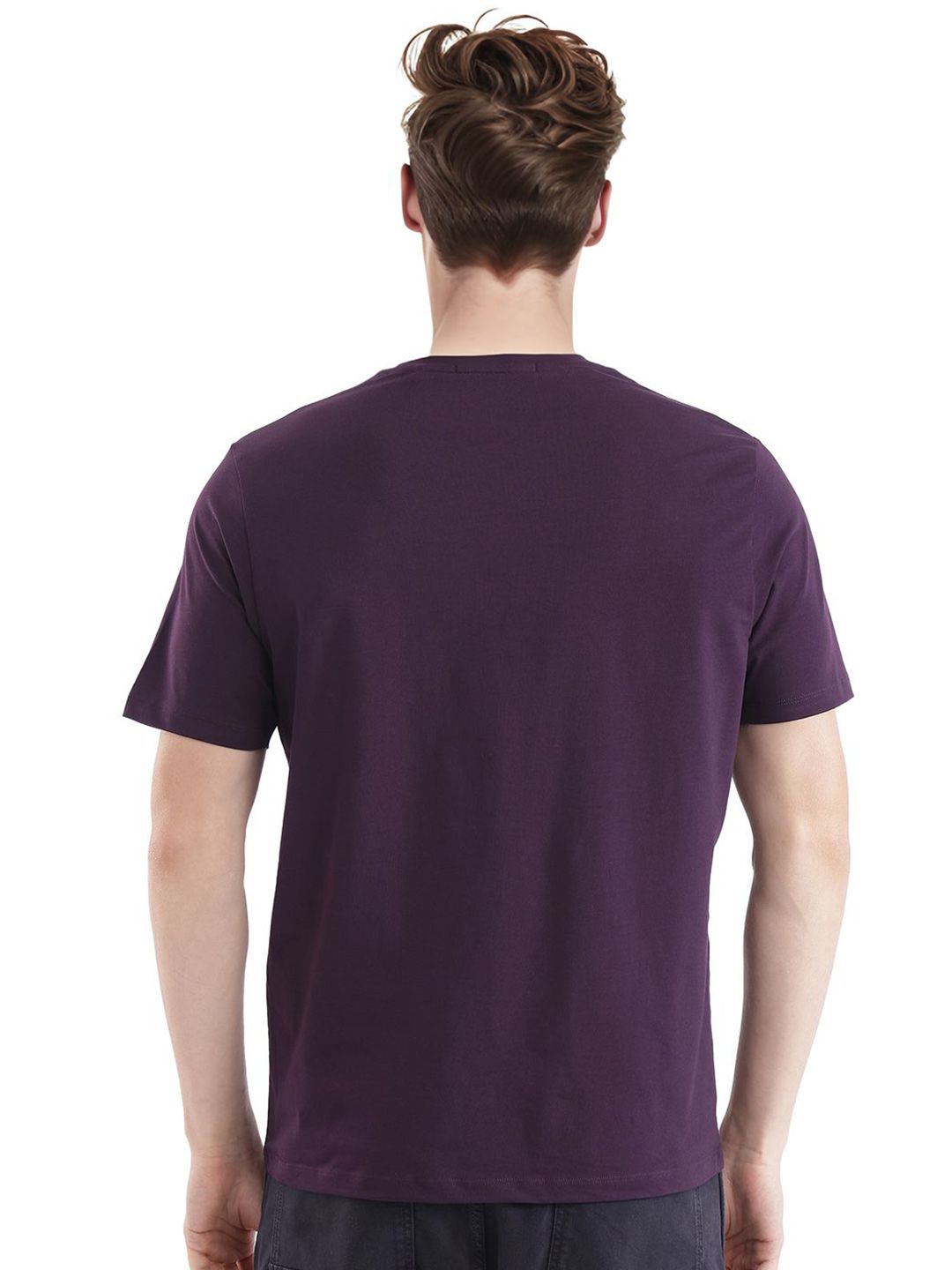 RARE RABBIT Men Solid Round Neck Cotton T-shirt