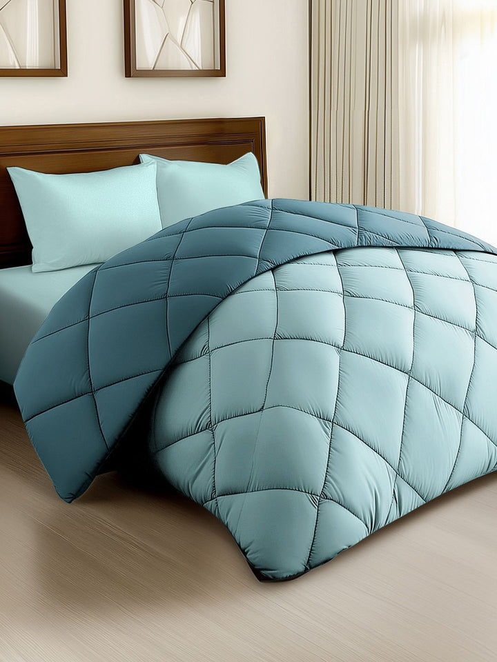 Story@home Turquoise Blue Solid Reversible 240 GSM Heavy Winter Double Bed Comforter