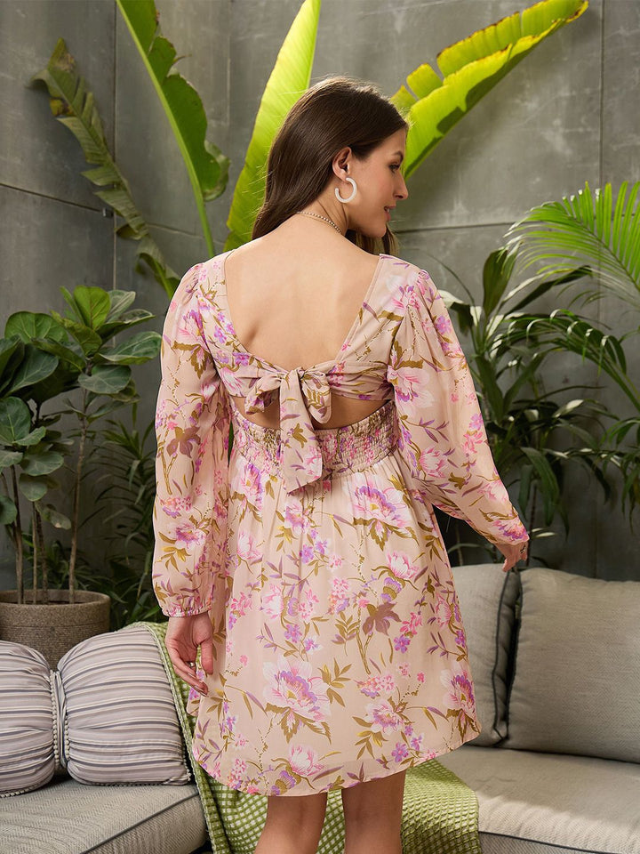 SASSAFRAS Floral Print Georgette Fit & Flare Dress