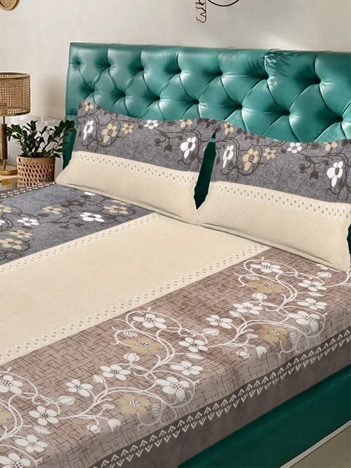 KLOTTHE Grey Geometri Printed Flat 300 TC Woolen King Double Bedsheet Dengan 2 Sarung Bantal