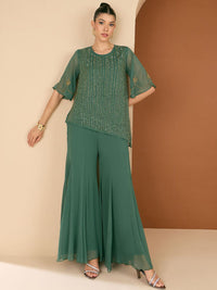 Antheaa Embellished  Round Neck Top & Palazzo Co-Ords