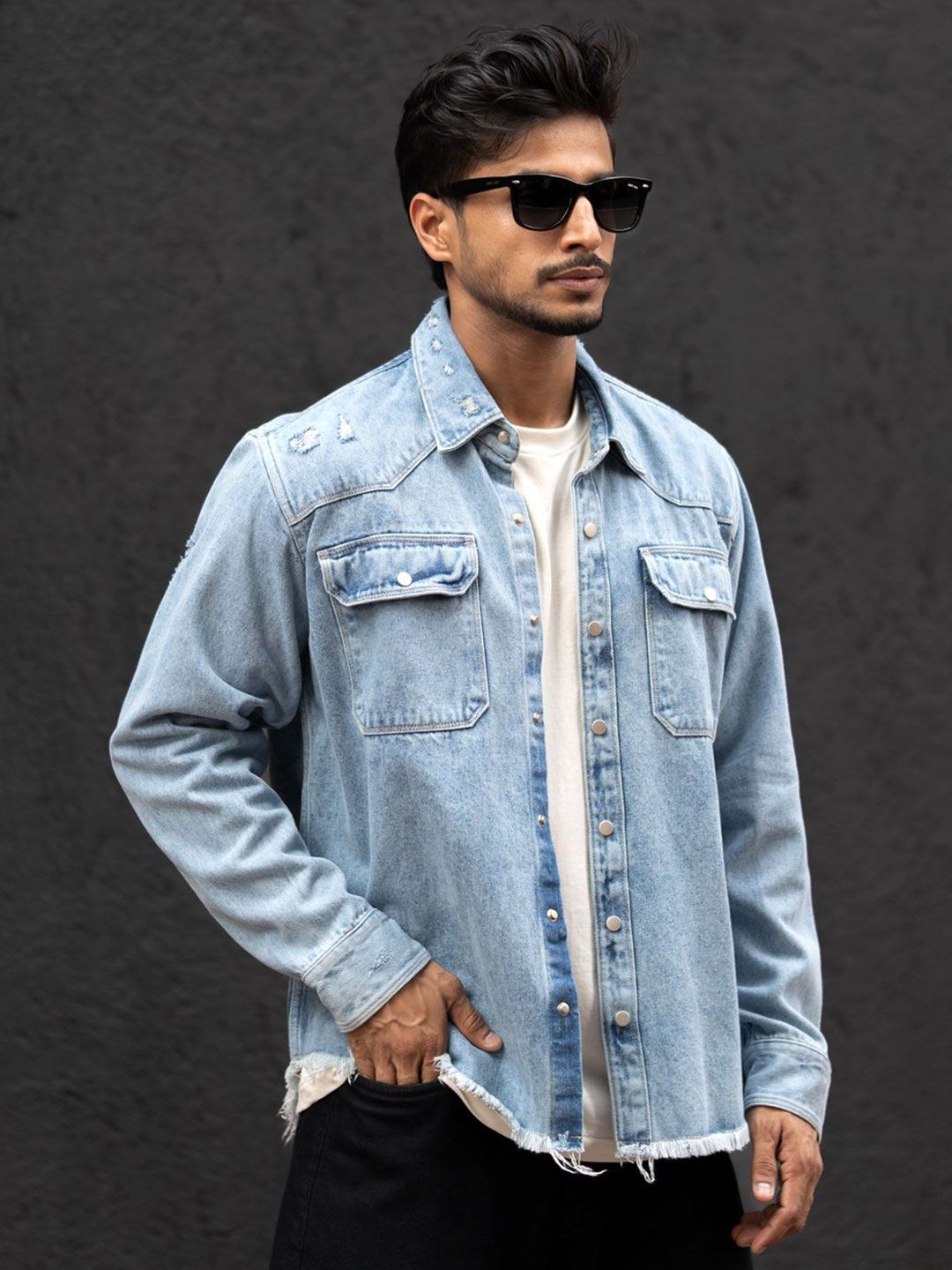 Powerlook Men Spread Collar Faded Cotton Casual Shirt